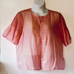J. Crew Pink Silk Blend Top Button Up with Covered Buttons Pintuck Detail  2X